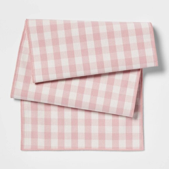 NWT - Threshold Pink and White Gingham Table Runner - 72in x 14in - Picture 1 of 5